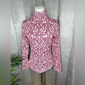 Athleta Women’s Paisley Print 1/4 Zip Long Sleeve Pull Over Top Red & White S